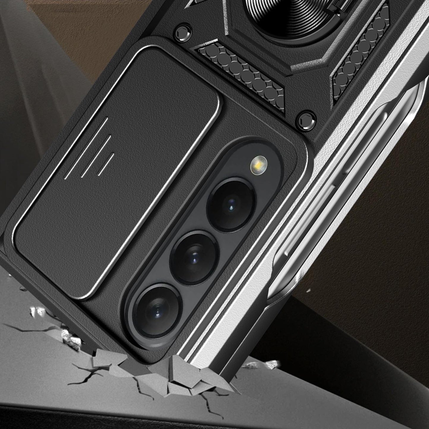 NNEDSZ Samsung Galaxy Z Fold 4 Tpu Pc Case With Sliding Camera Cover - Black