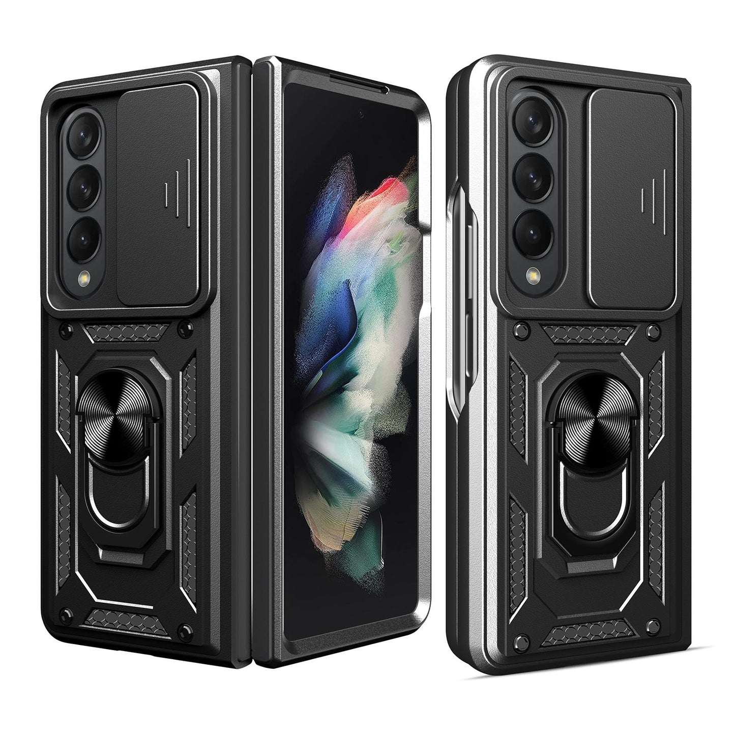 NNEDSZ Samsung Galaxy Z Fold 4 Tpu Pc Case With Sliding Camera Cover - Black